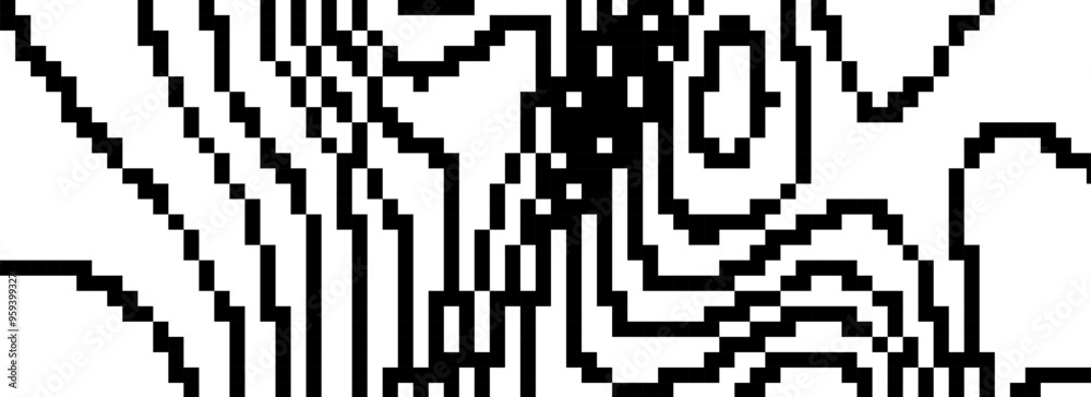 Poster dithered wavy curve line texture. black pixel glitch background. digitalized distorted backdrop for 