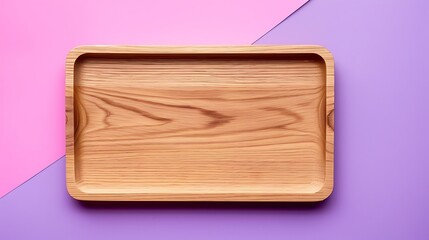 Empty wooden tray with multiplel color tone isolated on purple and pink background