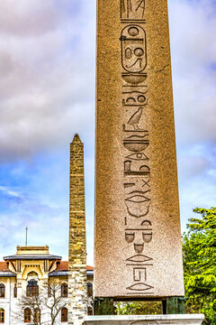Hieroglyphs on Obelisk of Theodosius, Istanbul, Turkey. Obelisk originally from Egypt by Theodosius the Great in 324 AD.