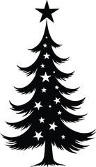 Decorative Christmas Tree Silhouette Black and White with Stars and Solid Black