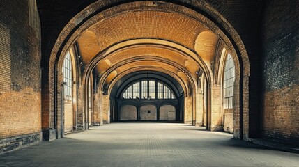 Fototapeta premium A vintage train station with brick walls and arched ceilings