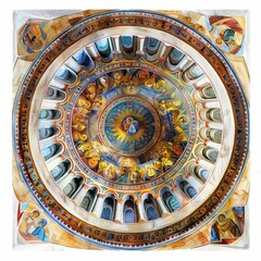 Naklejka premium A Byzantine church dome painted in watercolor intricate designs