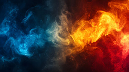Abstract Blue and Orange Smoke on Black Background