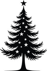 Decorative Christmas Tree Silhouette Black and White with Stars and Solid Black