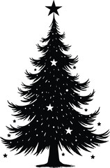 Obraz premium Decorative Christmas Tree Silhouette Black and White with Stars and Solid Black