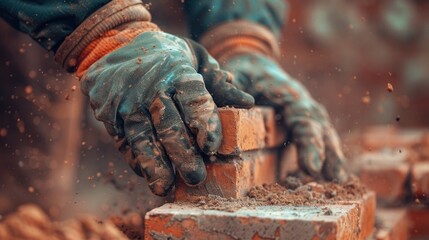 Construction Worker Laying Bricks