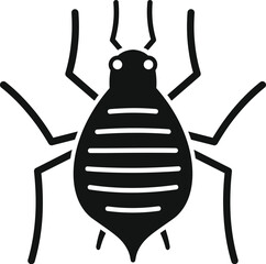 Simple black and white icon of a bedbug, a small parasitic insect that feeds on the blood of humans