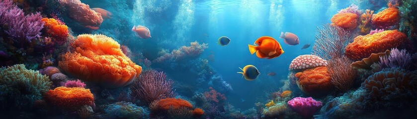 Fototapeta premium A whimsical underwater scene with vibrant coral formations that resemble delicious pastries