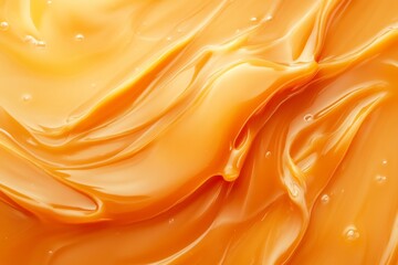 Obraz premium Smooth melted caramel texture with a glossy shine creating an inviting background for desserts and confections