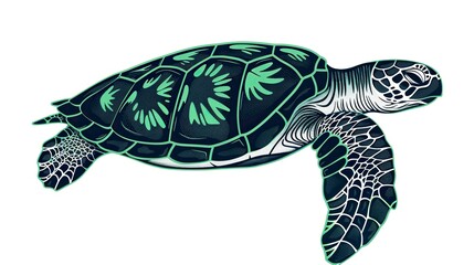 Obraz premium Isolated black outline monochrome sea green turtle on white background