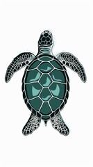 Fototapeta premium Isolated black outline monochrome sea green turtle on white background