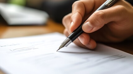 Closeup of Hand Signing Document with Pen