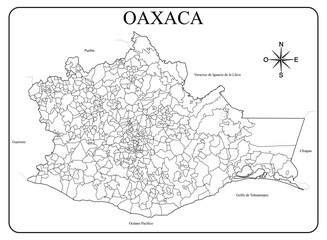 Fototapeta premium Map of the state of Oaxaca in Mexico