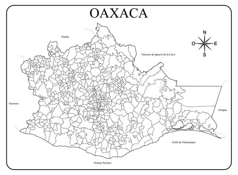Map of the state of Oaxaca in Mexico