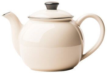 Obraz premium Simple white ceramic teapot isolated on transparent background.