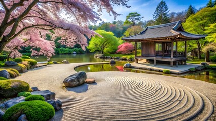 Garden with cherry blossoms