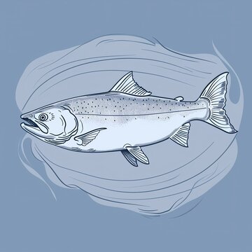 blue salmon swimming, stylized art clip art preview