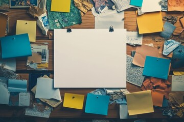 Blank flyer mockup on a bulletin board surrounded by colorful event promotions and notices for community activities in a local space
