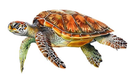 Watercolor hand drawn sea turtle realistic illustration isolated on white