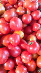 Texture of Pile of Red Tomatoes (Lycopersicon esculentum Mill). Randomly stacked vegetables sold in Traditional Market. Textured Details. Fresh food ingredients. Wallpaper Backgrounds Photography 