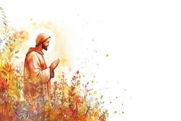 All Saints Day. Watercolor christian background,copy-space with generative ai