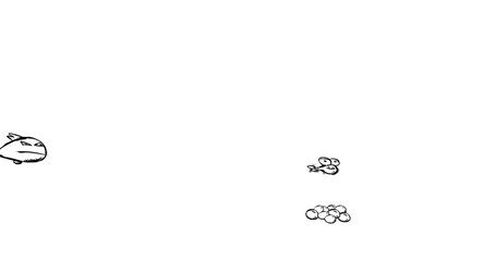 Big fish eat little fish whiteboard. From egg to skeleton. From birth to death nature. Food chain cycle process black and white linear style 4K video education or business metaphor funny cartoon anime