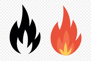 Vector Fire Flame Icon Set. Isolated Campfire, Bonfire, Flame Sign. Front View. Design Template for Outdoor, Camping, Emergency Graphics. Vector Illustration