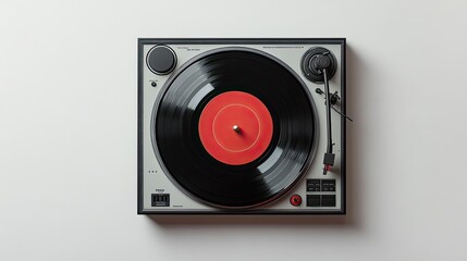 Vintage Turntable with Black Vinyl Record and Red Label