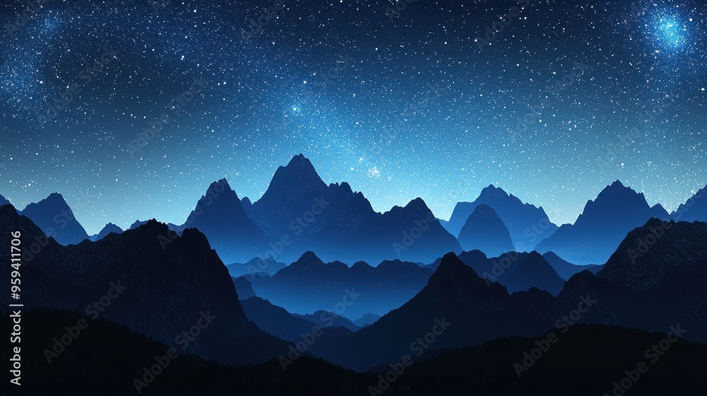 Poster mountain silhouette under a starry sky