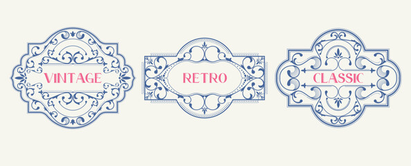Set of decorative ornament design elements vintage typography vector illustration. Labels and badges, retro logo symbols, elegant calligraphy, vitage drink labels