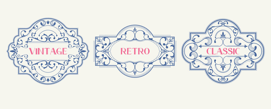 Set of decorative ornament design elements vintage typography vector illustration. Labels and badges, retro logo symbols, elegant calligraphy, vitage drink labels