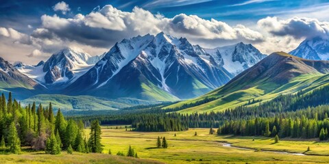 Majestic mountain landscape in summer at Mountain Altai, mountains, nature, scenic, greenery, wilderness