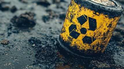 Obraz premium Yellow Recycling Barrel in Oil Spill