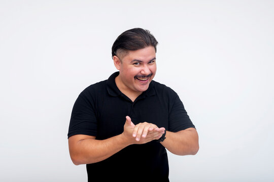 A scheming man with a wicked grin rubbing his hands, relishing a plan coming into fruition. Set against a white background.
