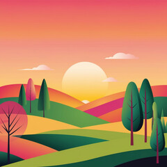 landscape with rainbow and sun