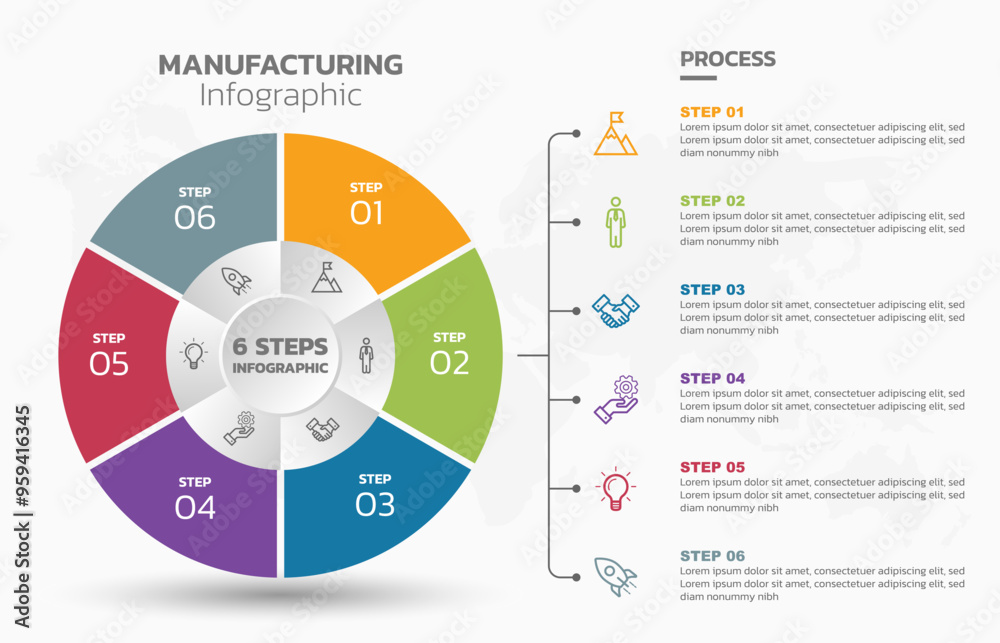 Fototapete Visual data presentation. Cycle diagram with 6 options. Pie Chart Circle infographic template with 6 steps, options, parts, segments. Business concept. Editable pie chart with sectors. Single layer.