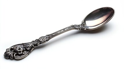 Ornate Silver Teaspoon with Floral Design