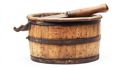 Antique Wooden Mortar and Pestle with Metal Handle