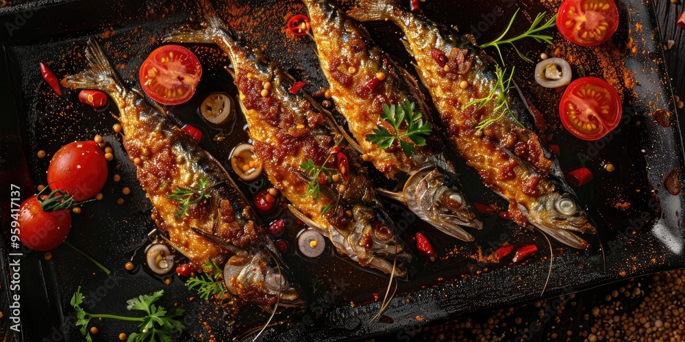 Sticker crispy horse mackerel accompanied by a delectable sweet and spicy glaze