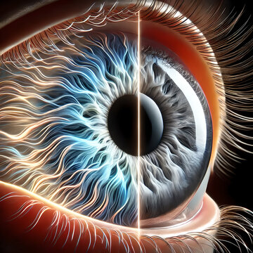 A dynamic image illustrating the response of the iris to varying light levels, showing the pupil constricting in bright light and dilating in low light.