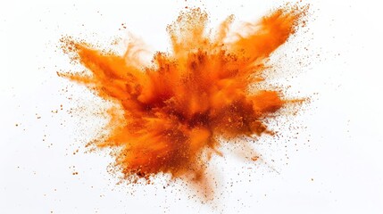 orange powder explosion on white background 