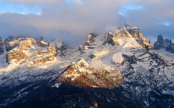 Cima Brenta. Dolomiti di Brenta from Val Rendena in the Parco Naturale Adamello Brenta, UNESCO Site. Dolomites, Trentino, Italy.