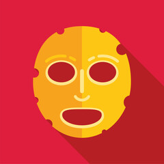 Golden cosmetic face mask showing open mouth for easy breathing on red background