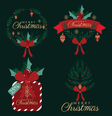 Modern minimalist style Christmas greeting card. Snow Christmas background and Christmas elements