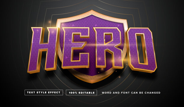 Gold Purple Hero with shield Text Style Effect Editable