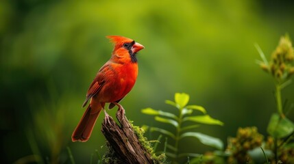 Close-up of a Vibrant Northern Cardinal Perched on a Branch