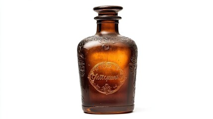 Ornate Brown Glass Bottle with Embossed Floral Designs