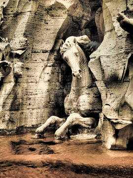 Italy, Rome. Infrared of horse head part of the Fontana dei Quattro Fiumi