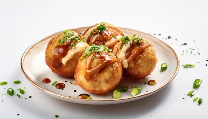 Floating takoyaki with white background isolated
