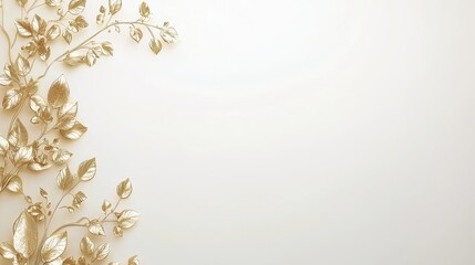 Golden Leaves Corner Frame on White Background